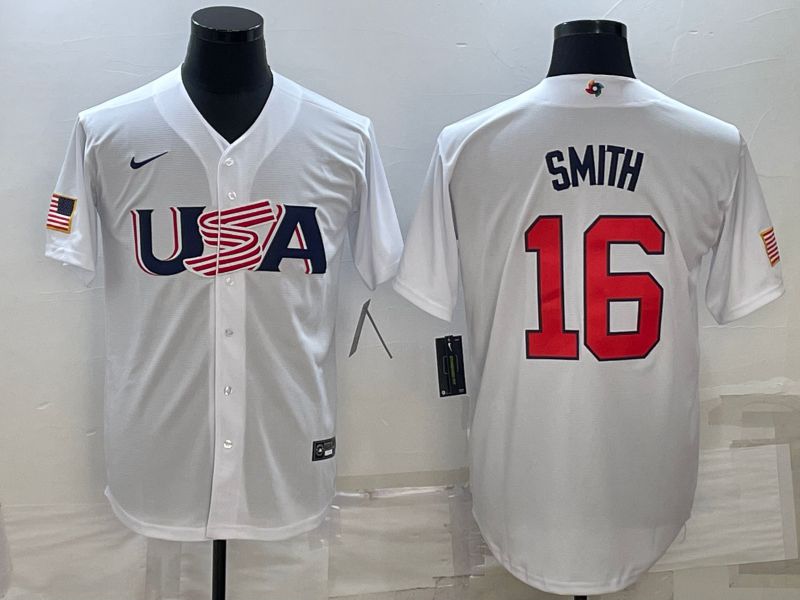 Men 2023 World Cub USA #16 Smith White Nike MLB Jersey8